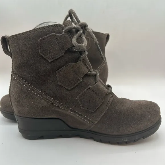 Women’s Sorel Evie Lace  MAJOR Wedge Boots Wmn's 7 Leather Suede Gray