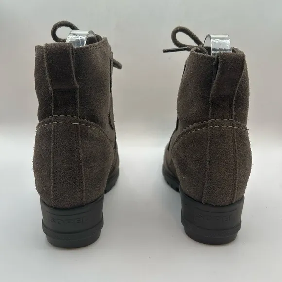 Women’s Sorel Evie Lace  MAJOR Wedge Boots Wmn's 7 Leather Suede Gray