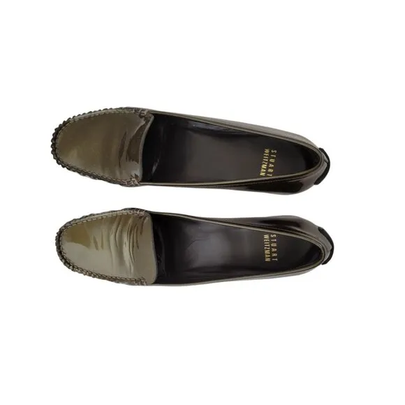 Women's Stuart Weitzman Patent Leather Olive Loafers Moc 8.5 N Narrow
