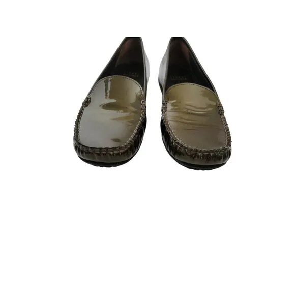 Women's Stuart Weitzman Patent Leather Olive Loafers Moc 8.5 N Narrow
