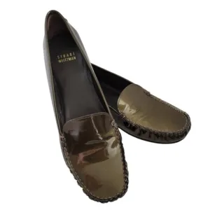 Women's Stuart Weitzman Patent Leather Olive Loafers Moc 8.5 N Narrow