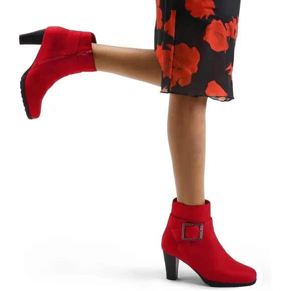 Women's Wide Width Chunky Heel  Strap Buckle Ankle Booties with Zipper