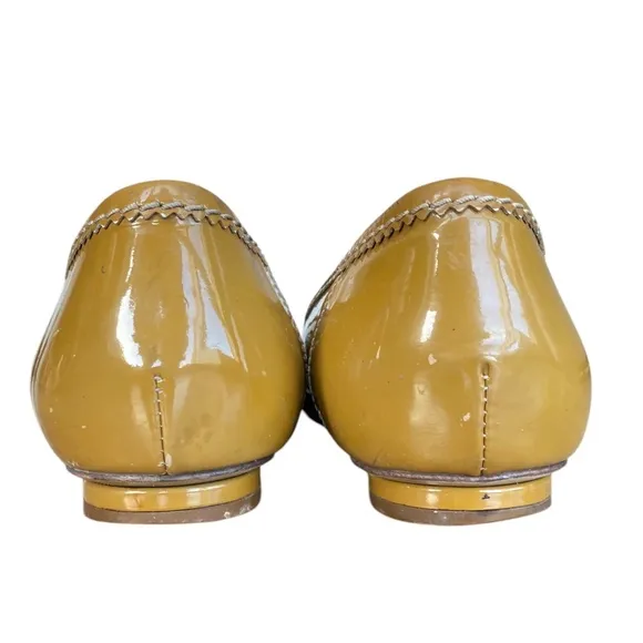 YSL YVES SAINT LAURENT Olive Green Patent Leather Flat Loafers, Size 38