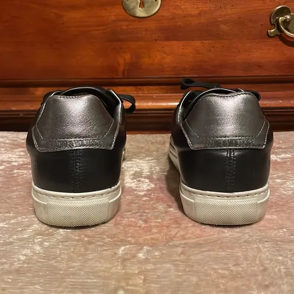 ZADIG &amp; VOLTAIRE Leather Black Silver Studded Lace Up Sneakers ZV1747 $238 EUC 7