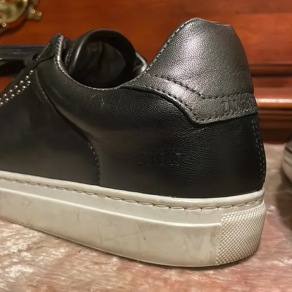 ZADIG &amp; VOLTAIRE Leather Black Silver Studded Lace Up Sneakers ZV1747 $238 EUC 7