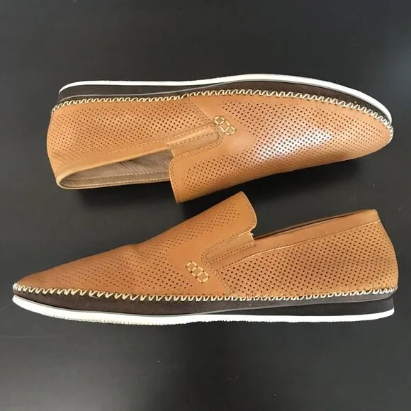 Zanzara Merz Cognac CamPerforated Leather Slip On Loafer Shoes Men’s 9.5