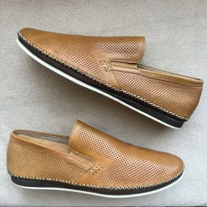 Zanzara Merz Cognac CamPerforated Leather Slip On Loafer Shoes Men’s 9.5