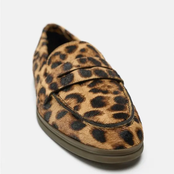 ZARA ANIMAL PRINT HAIR HIDE LEATHER LOAFERS