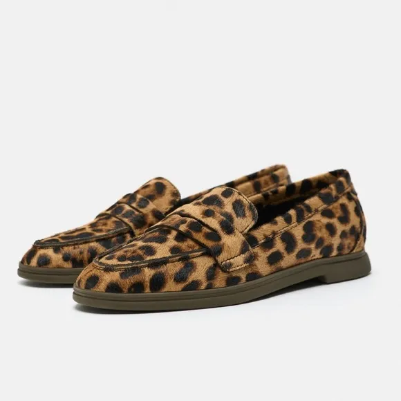 ZARA ANIMAL PRINT HAIR HIDE LEATHER LOAFERS