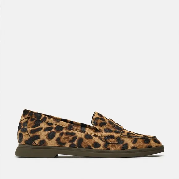 ZARA ANIMAL PRINT HAIR HIDE LEATHER LOAFERS