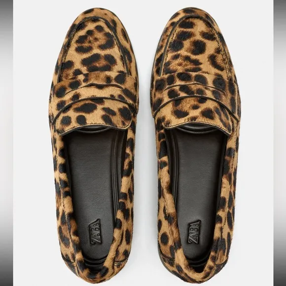 ZARA ANIMAL PRINT HAIR HIDE LEATHER LOAFERS