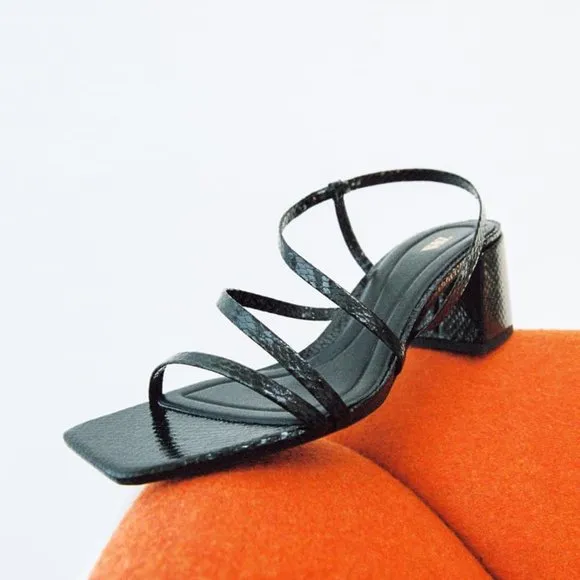 ZARA Black Block Heel Animal Print Strappy Sandals 2329 910 040 - Sz. 10 NEW