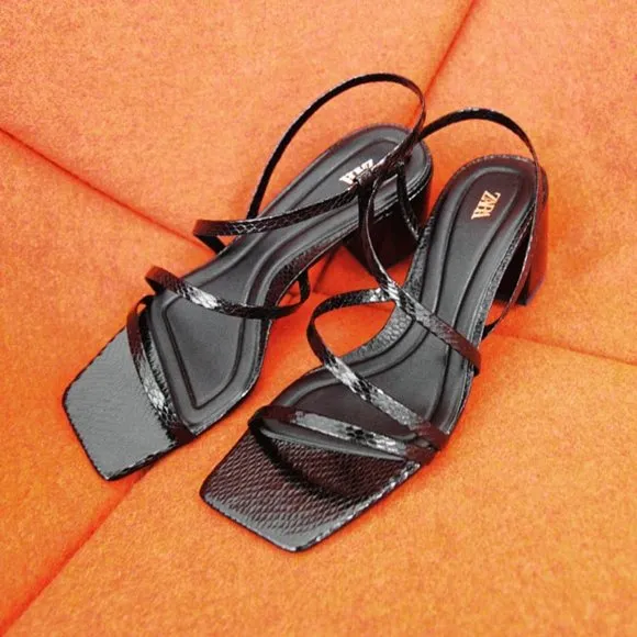 ZARA Black Block Heel Animal Print Strappy Sandals 2329 910 040 - Sz. 10 NEW