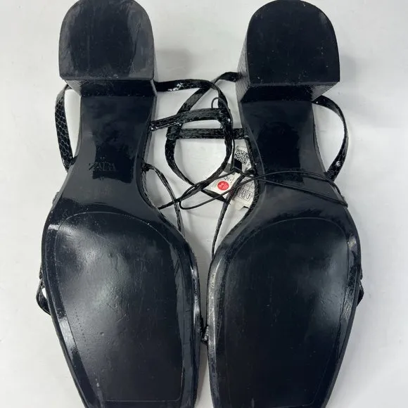 ZARA Black Block Heel Animal Print Strappy Sandals 2329 910 040 - Sz. 10 NEW