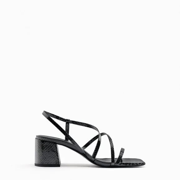 ZARA Black Block Heel Animal Print Strappy Sandals 2329 910 040 - Sz. 10 NEW