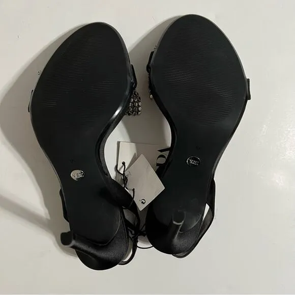 Zara Black HIGH-HEEL SANDALS WITH EMBELLISHED BOW Size 7.5