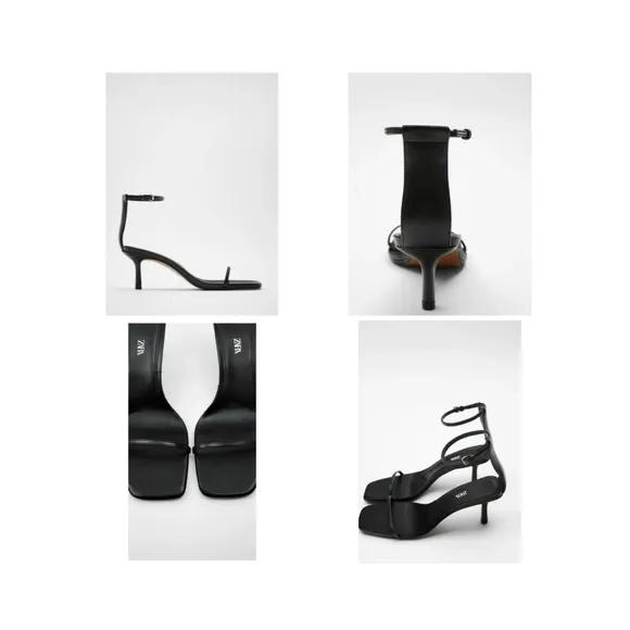 Zara Black Leather Minimalist Heeled Sandals Women's Size 6.5