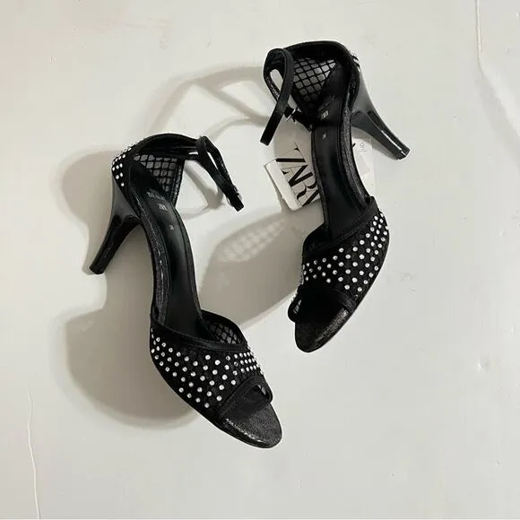 Zara Black RHINESTONE HEELED SANDALS LIMITED EDITION