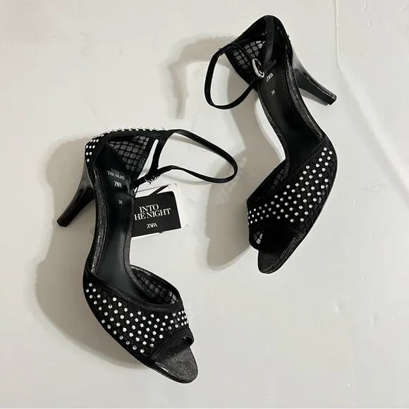 Zara Black RHINESTONE HEELED SANDALS LIMITED EDITION