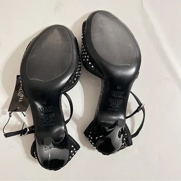 Zara Black RHINESTONE HEELED SANDALS LIMITED EDITION