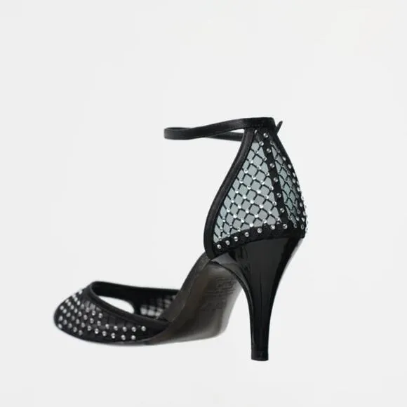 Zara Black RHINESTONE HEELED SANDALS LIMITED EDITION