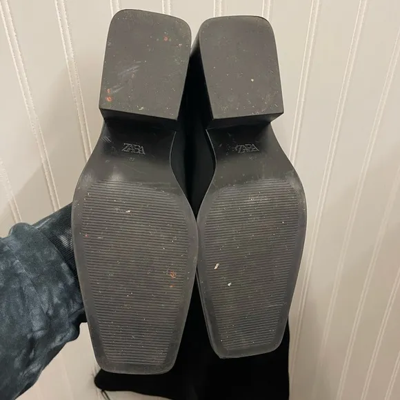 ZARA Black Tall Over the Knee Stretch Square Toe Heeled Boots Sz 39