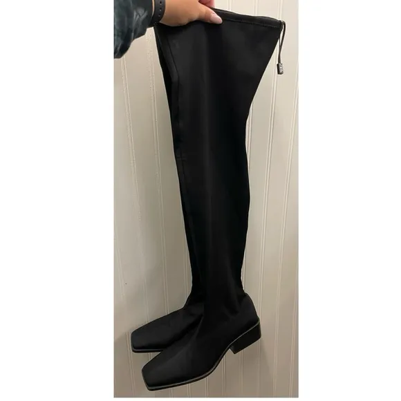 ZARA Black Tall Over the Knee Stretch Square Toe Heeled Boots Sz 39