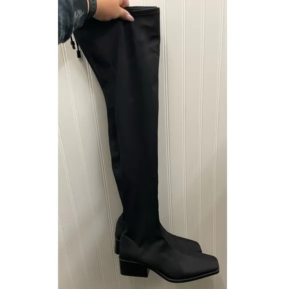 ZARA Black Tall Over the Knee Stretch Square Toe Heeled Boots Sz 39