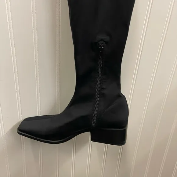 ZARA Black Tall Over the Knee Stretch Square Toe Heeled Boots Sz 39