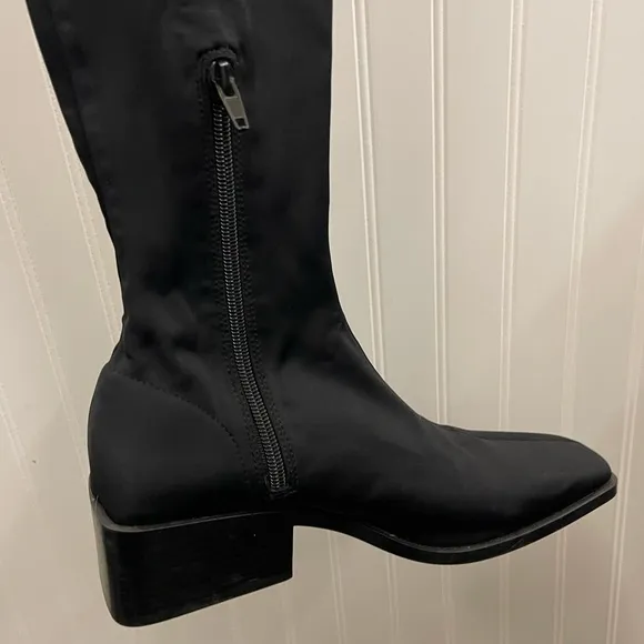 ZARA Black Tall Over the Knee Stretch Square Toe Heeled Boots Sz 39