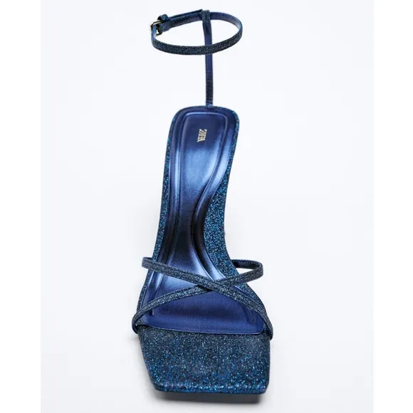 Zara Blue Strappy Glitter Heeled Sandals