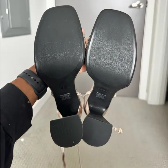 Zara Bronze Metallic Block Strappy Platform Heels