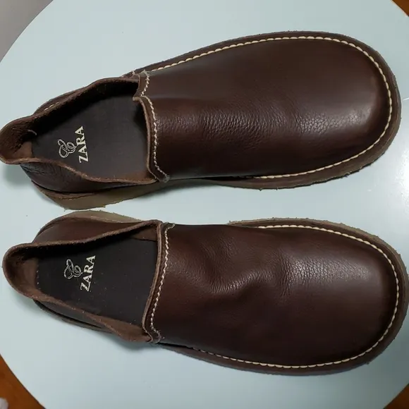 Zara Crepe Sole Brown Textured Leather Loafer Shoes Size 44EU, 11 US