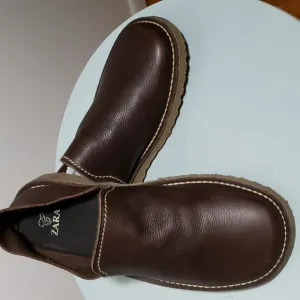 Zara Crepe Sole Brown Textured Leather Loafer Shoes Size 44EU, 11 US