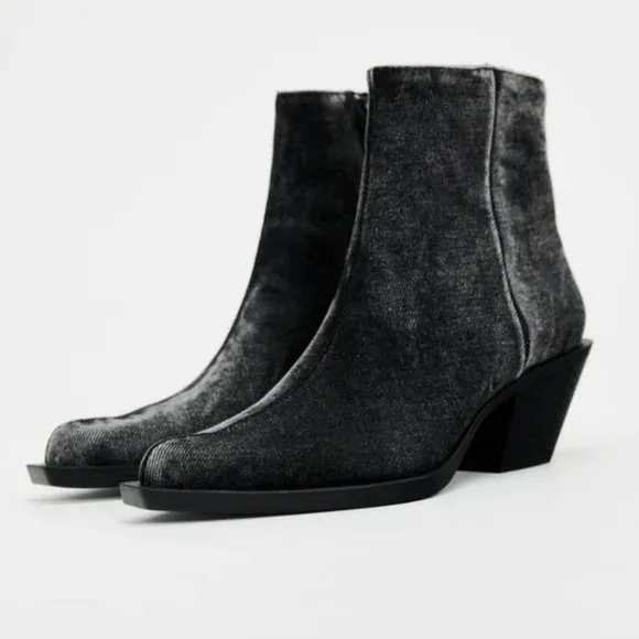 ZARA DENIM COWBOY ANKLE BOOTS