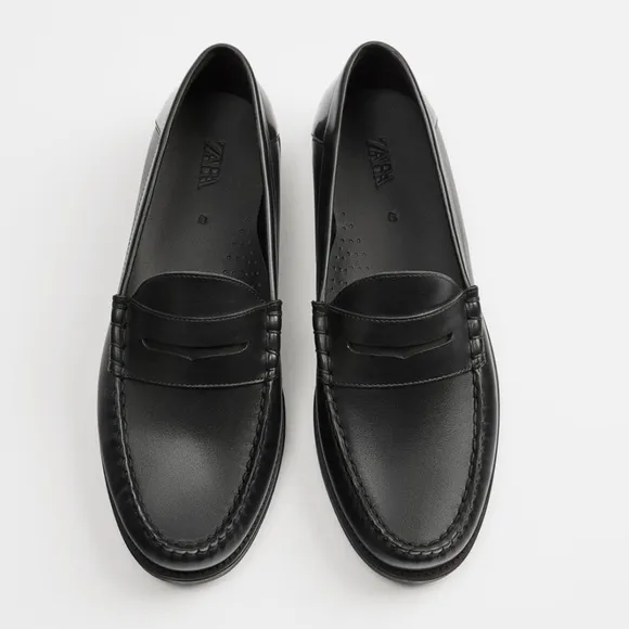 ZARA ELEGANT BLACK LEATHER LOAFERS SZ 12