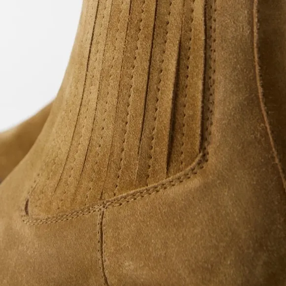 ZARA LEATHER COWBOY MID HEEL ANKLE BOOTS