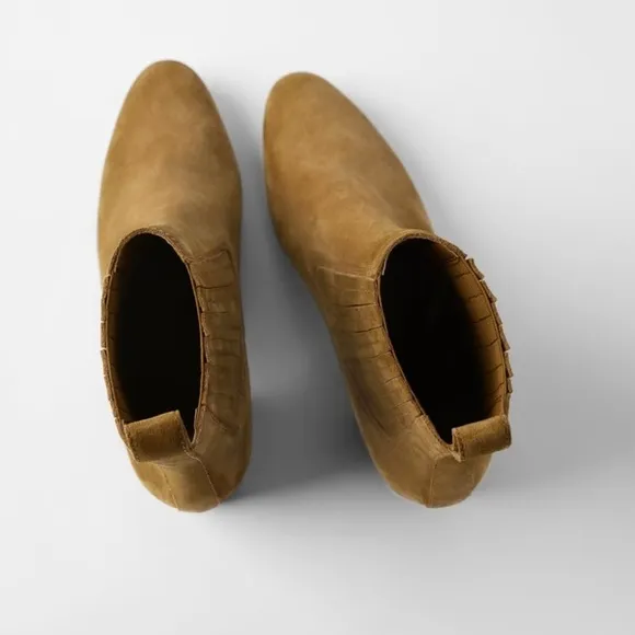 ZARA LEATHER COWBOY MID HEEL ANKLE BOOTS