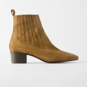 ZARA LEATHER COWBOY MID HEEL ANKLE BOOTS