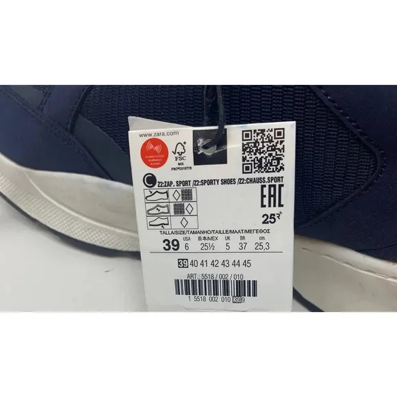 Zara Men's Contrasting Mesh &amp; Faux Leather Sneakers in Navy Blue Size US 6