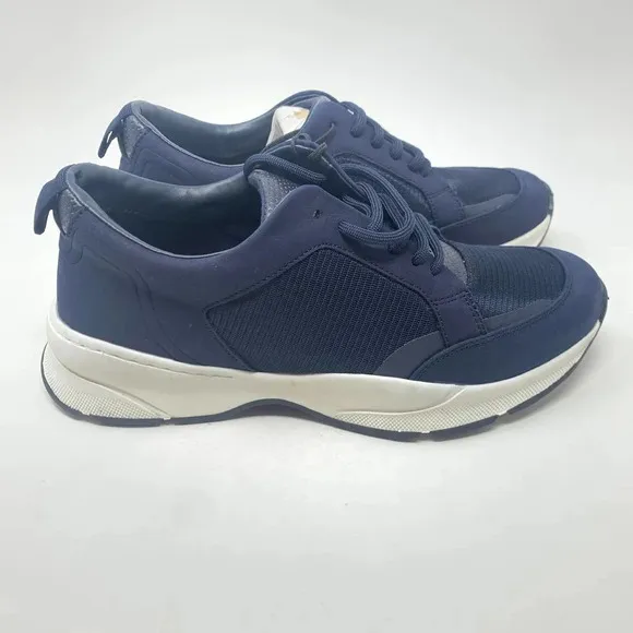Zara Men's Contrasting Mesh &amp; Faux Leather Sneakers in Navy Blue Size US 6