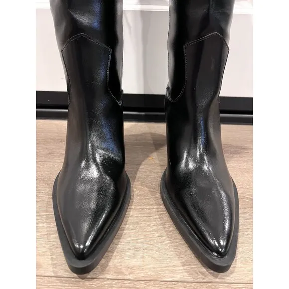 ZARA NEW WOMAN KNEE HIGH COWBOY-HEEL BOOTS BLACK SIZE US 9 EUR 40 Ref. 3006/410