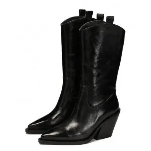 ZARA NEW WOMAN KNEE HIGH COWBOY-HEEL BOOTS BLACK SIZE US 9 EUR 40 Ref. 3006/410