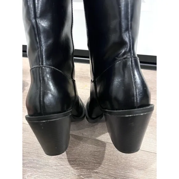 ZARA NEW WOMAN KNEE HIGH COWBOY-HEEL BOOTS BLACK SIZE US 9 EUR 40 Ref. 3006/410