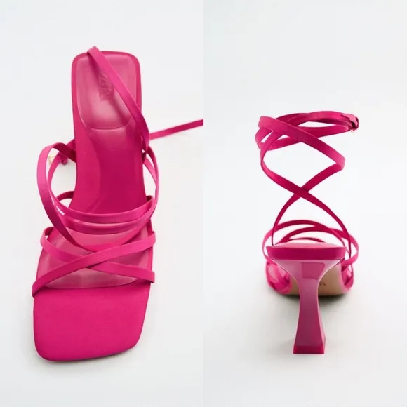 Zara Pink Lace Up High Heel Sandals