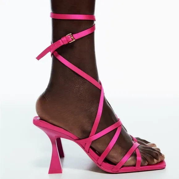 Zara Pink Lace Up High Heel Sandals