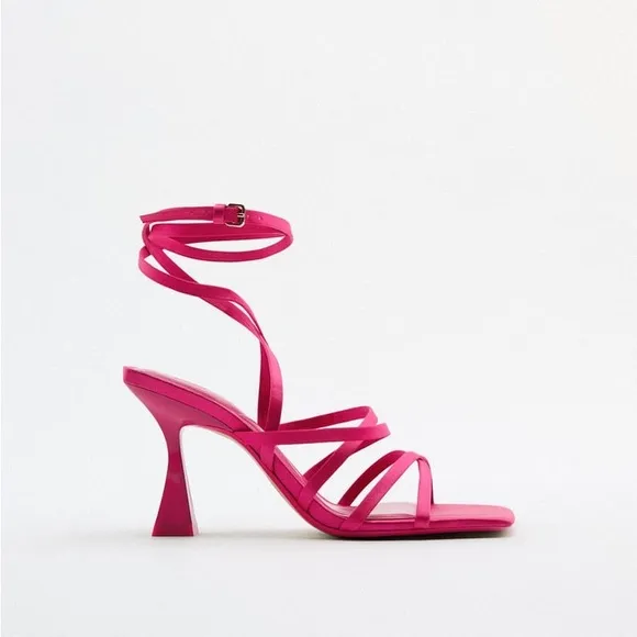 Zara Pink Lace Up High Heel Sandals