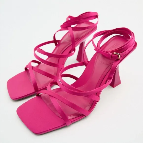 Zara Pink Lace Up High Heel Sandals