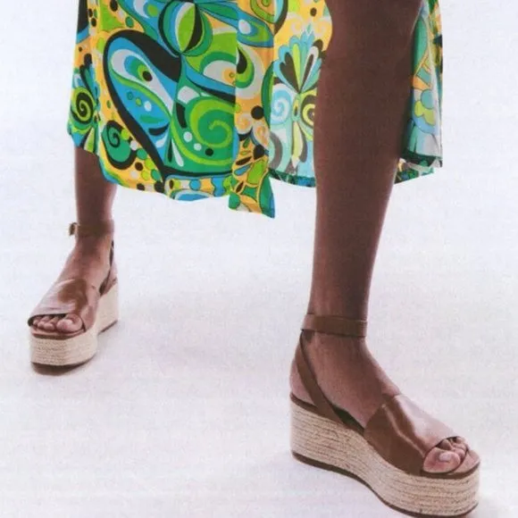 ZARA Platform Wedge Ankle Strap Leather Sandals