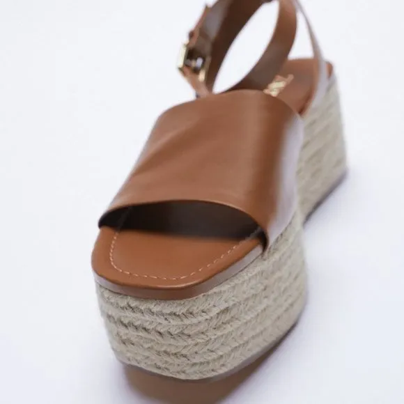 ZARA Platform Wedge Ankle Strap Leather Sandals